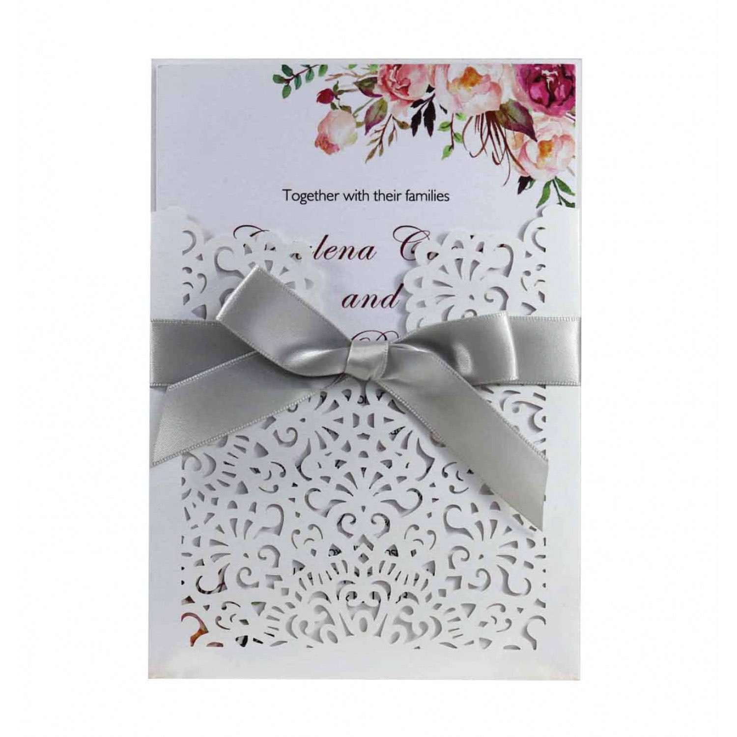 Christmas Card Wedding Card Design Laser Cut Ribbon Bow Invitation